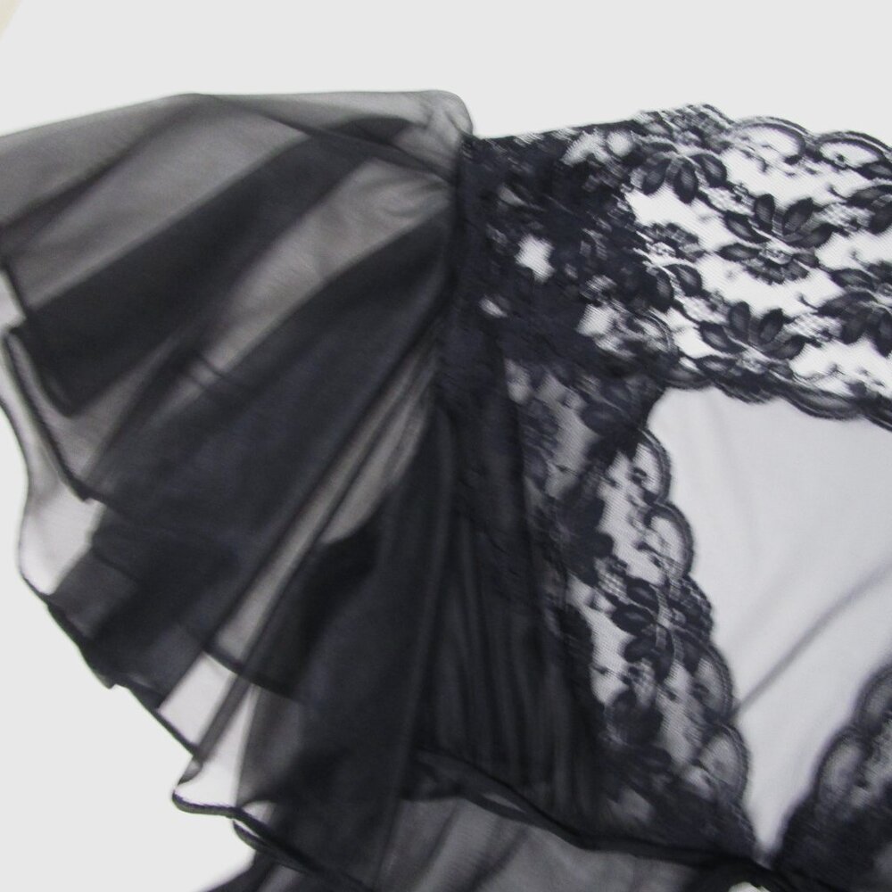 Black Peignoir Set Night Gown Robe Vintage Huge Sweep - Picture 10 of 16